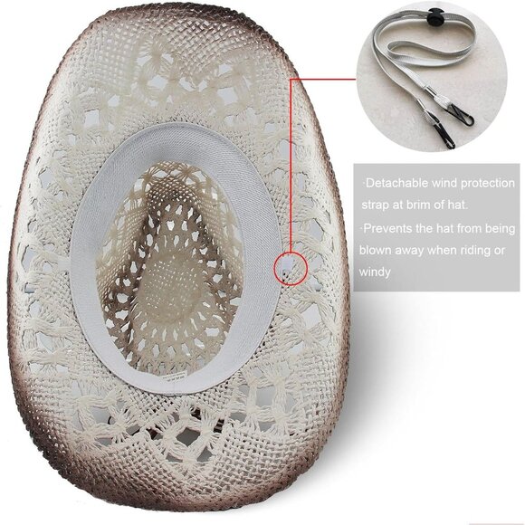 ? Women\'s White 1 Straw Cowgirl Woven Western Two Decorative Bands Sun Hat main image 4